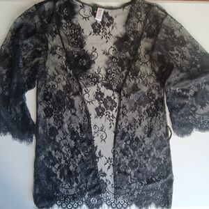 Roma Confidential Lace Komono Jacket Coverup Open Front Cardi Top Black Floral